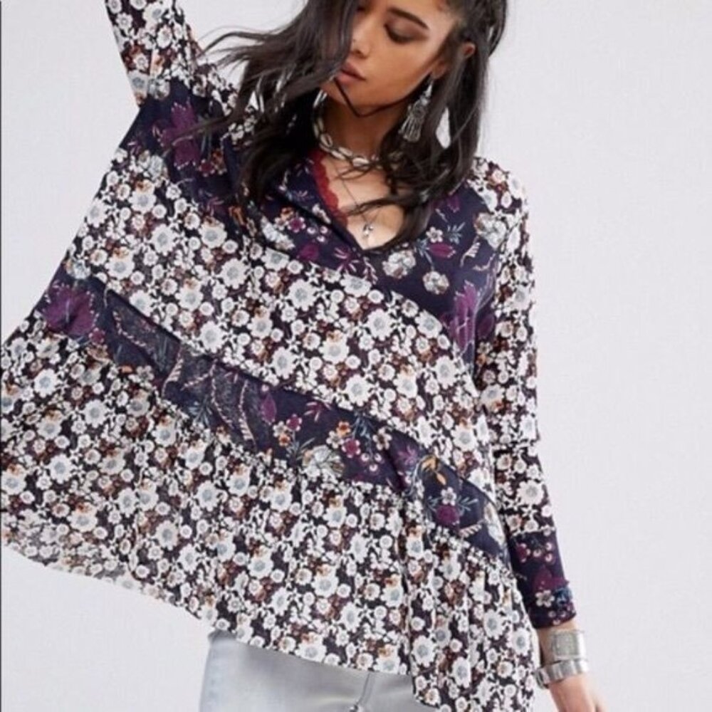 Free People Isabelle Tunic Floral Blouse Size M